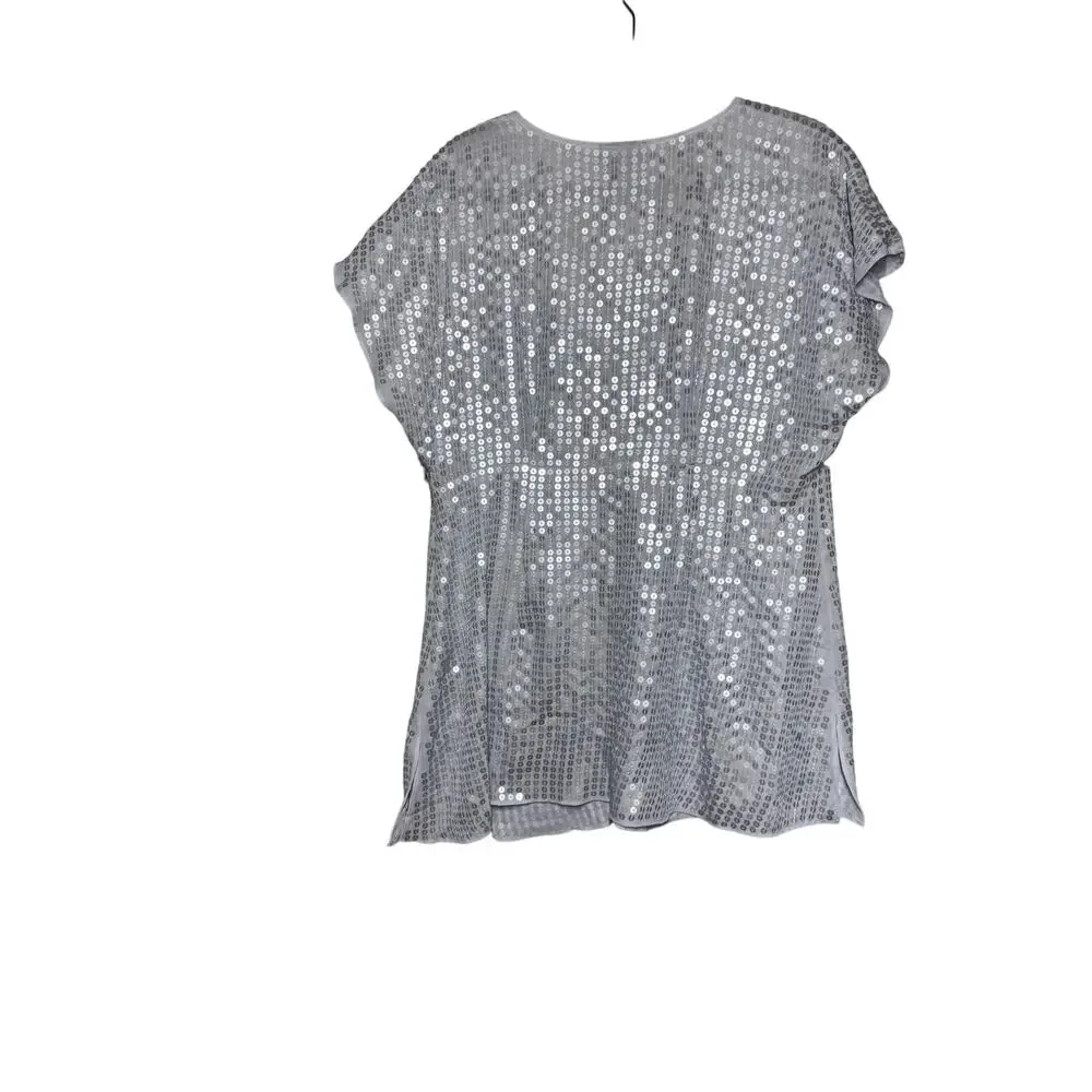 Lane Bryant Silver Metallic Sequin Party all Night Top Size 14/16 New With Tags - Picture 3 of 7